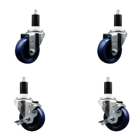 Service Caster 3.5'' Solid Poly Wheel Swivel 1-3/8'' Expanding Stem Caster Set 2 Brakes, 4PK SCC-EX20S3514-SPUS-2-TLB-2-138